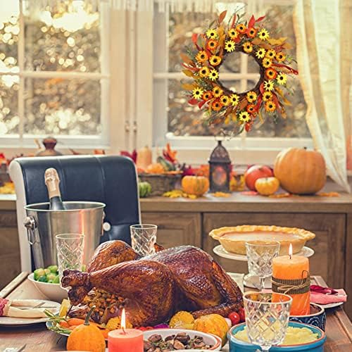 20" Artificial Fall Floral Wreath Orange Daisy Autumn Wreath Wildflowers Wreath for Front Door Wall Window Farmhouse Indoor Outdoor Decoration Thanksgiving Harvest Festival Celebration - Image 2