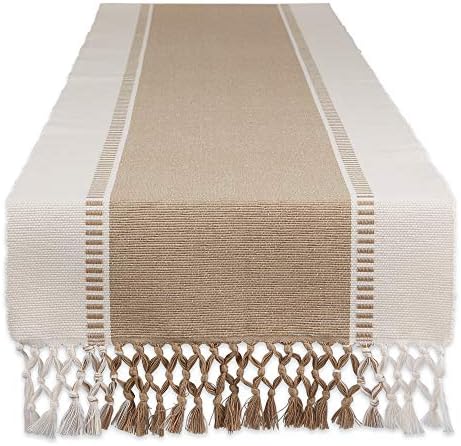DII Dobby Stripe Table Runner, 13x72 Black & Cream Background by DII