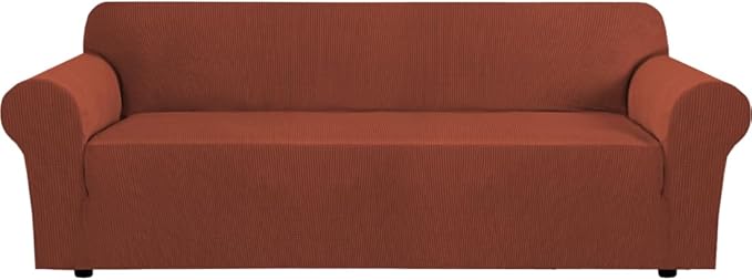 H.VERSAILTEX Stretch Sofa Covers for 3 Cushion Couch Covers Sofa Slipcovers for Living Room Feature Thick Checked Jacquard Fabric with Elastic Bottom, Sofa X-Large - Rust