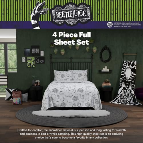 Franco Collectibles Beetlejuice Halloween Bedding Super Soft Microfiber Full Sheet Set, College Dorm Essentials, (Officially Licensed Product)