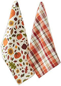 DII Fall Basics Kitchen Dishtowel Collection Printed & Plaid Fall Dish Towel Set, 18x28, Pumpkin Spice, 2 Count by DII