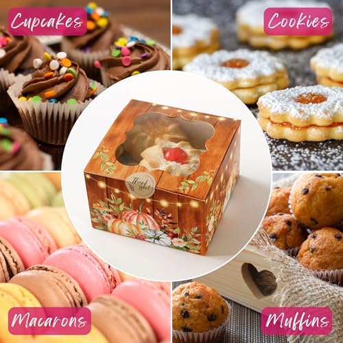 Fall Cookie Boxes with Window and Decorative Seal Sticker (Set of 30), Treat Boxes For Desserts, Party Favors For Guests - Image 3