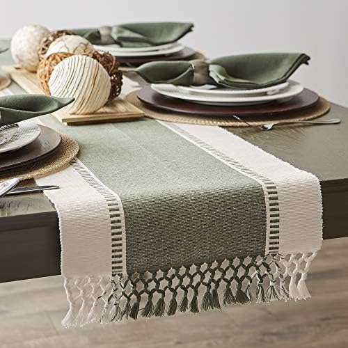 DII Dobby Stripe Table Runner, 13x72 Artichoke & Cream Background - Image 4