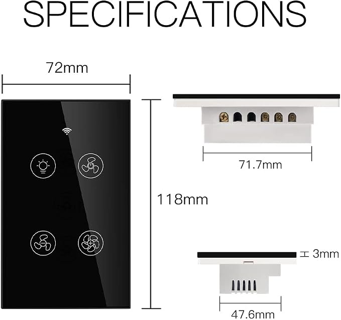 MOES WiFi Smart Ceiling Fan Light Wall Switch, Smart Life/Tuya APP Remote Timer and Counterdown, Compatible with Alexa and Google Home, Black No Hub Required