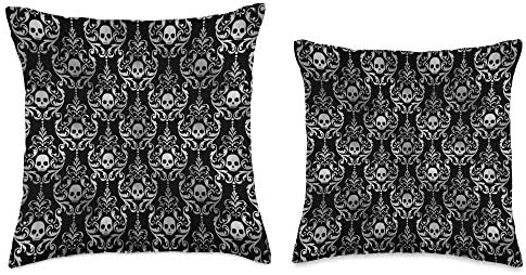 Black and Grey Skulls Elegant Glam Goth Halloween Throw Pillow