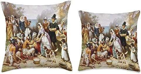 The Pilgrims First Thanksgiving Throw Pillow - Image 3