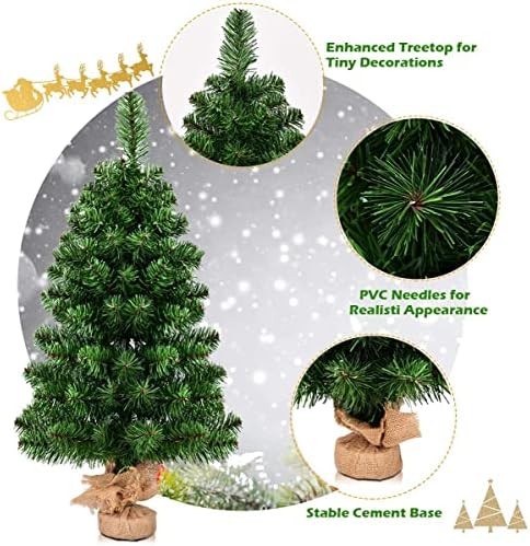 BANGTANE 3FT Mini Christmas Tree, Artificial Tabletop Spruce Xmas Tree with Lifelike Tree Top & Realistic PVC Needles, Burlap Base, Christmas, Thanksgiving Indoor Decoration for Home, Office (3FT) - Image 4