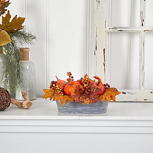 Nearly Natural 12" Fall Harvest Pumpkins and Berries Artificial Arrangement - Image 5