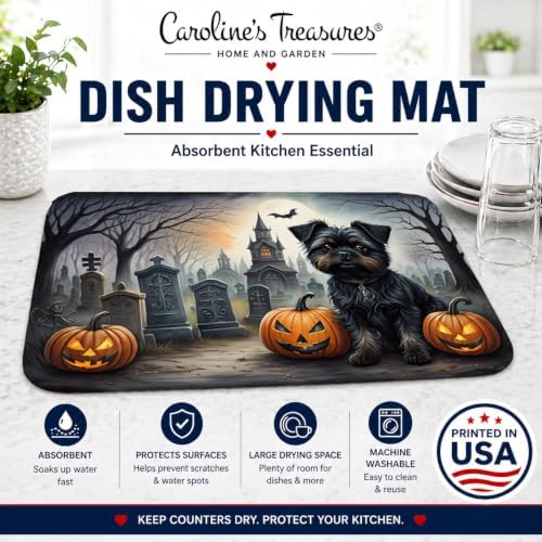 Caroline's Treasures DAC2001DDM Affenpinscher Spooky Halloween Dish Drying Mat Absorbent Dish Drying Mat Pad for Kitchen Counter Dish Drainer Mat for Countertop, 14 x 21", Multicolor