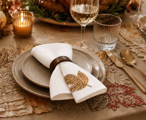 XiaHomeFashions Autumn Leaf Cutwork Napkins, 20 x 20 in, Set of 4 - Image 3