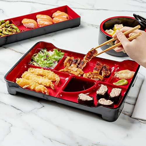 Restaurantware 5-Compartment Bento Plate, Black and Red, 14 x 9 In, 1 Ct - Image 5