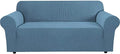 H.VERSAILTEX Stretch Slip Covers for Sofas/Couches Sofa Slipcovers for Living Room Couch Cover 3 Cushion Sofa Feature Thick Checked Jacquard Fabric with Elastic Bottom, Sofa Large - Dusty Blue