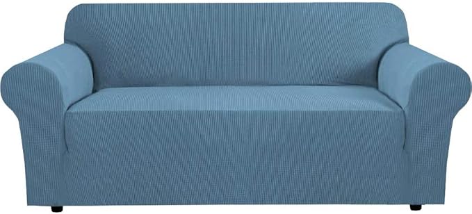 H.VERSAILTEX Stretch Slip Covers for Sofas/Couches Sofa Slipcovers for Living Room Couch Cover 3 Cushion Sofa Feature Thick Checked Jacquard Fabric with Elastic Bottom, Sofa Large - Dusty Blue