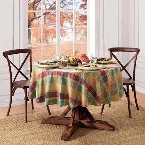 Threadmade Autumn Acres Plaid Tablecloth, Multicolor - 70" W x 70" L Round - Image 2