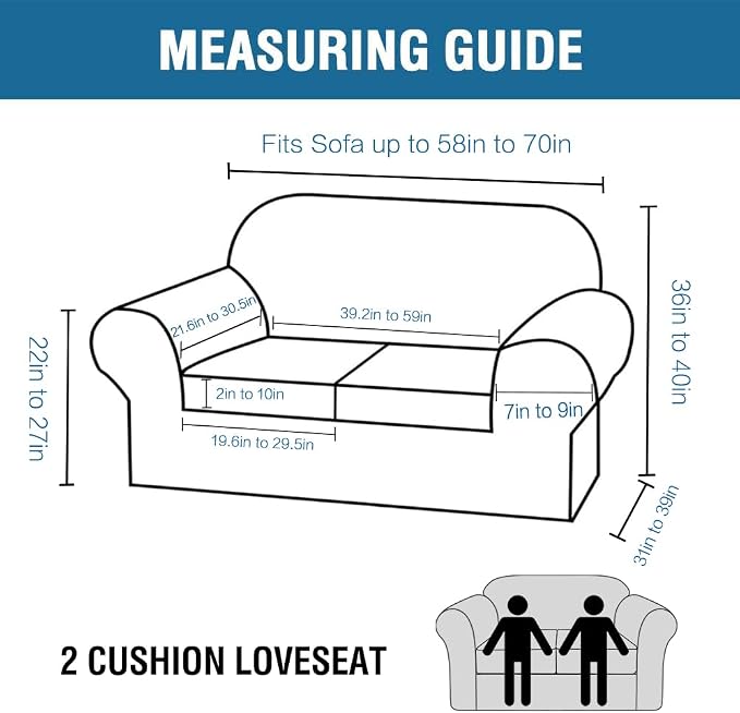 H.VERSAILTEX 3 Piece Stretch Sofa Covers for 2 Cushion Loveseat Couch Covers for Living Room Furniture Cover (Base Cover Plus 2 Seat Cushion Covers) Thicker Jacquard Fabric(Medium Sofa, Caramel)