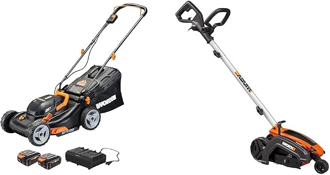 Worx 40V 17" Cordless Lawn Mower for Small Yards Bundle with 12 Amp 7.5" Electric Lawn Edger and Trencher