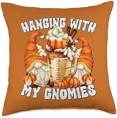 Orange Thanksgiving Gnome For Fall Love Pumpkin Spice Latte Throw Pillow by Unknown