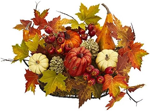 Nearly Natural 17" Fall Harvest Pumpkins and Berries Artificial Arrangement - Image 2