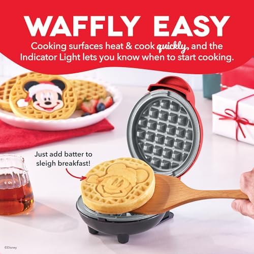 Disney | Dash Mickey Santa Hat Mini Waffle Maker, Ceramic Nonstick, Red - Image 4