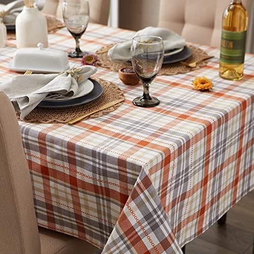 DII Autumn Afternoon Farmhouse Kitchen Thanksgiving & Fall Décor for Home, Tablecloth, 60x120, Pumpkin Plaid, Orange & Grey - Image 4