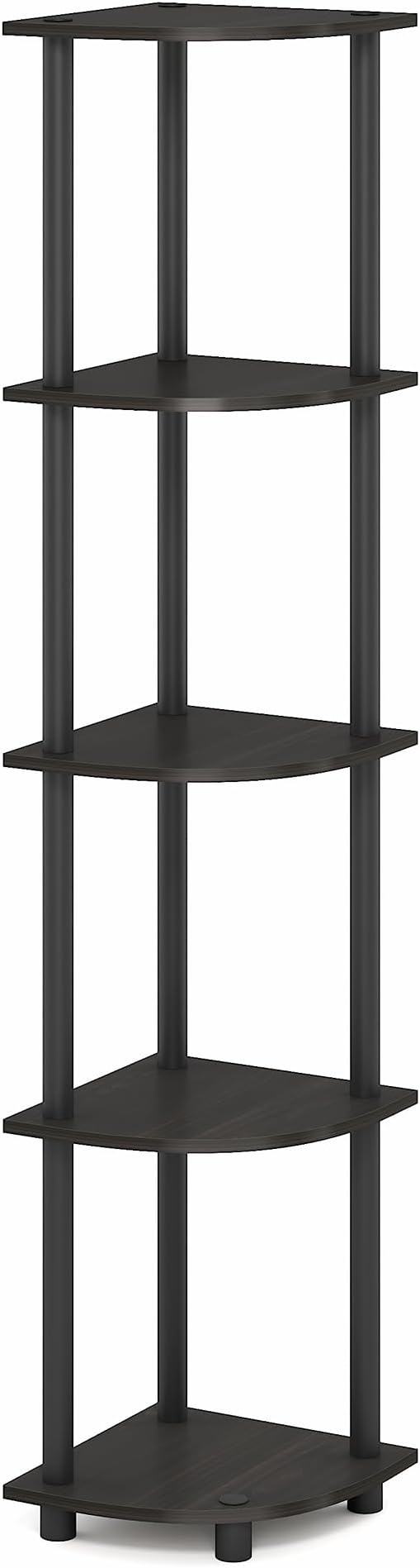 Furinno Turn-N-Tube Corner Shelf, 5-Tier Corner Bookshelf, Open Storage Shelves, for Organization and Storage, Living Room, Home Office, Garage, Bedroom, Black Espresso