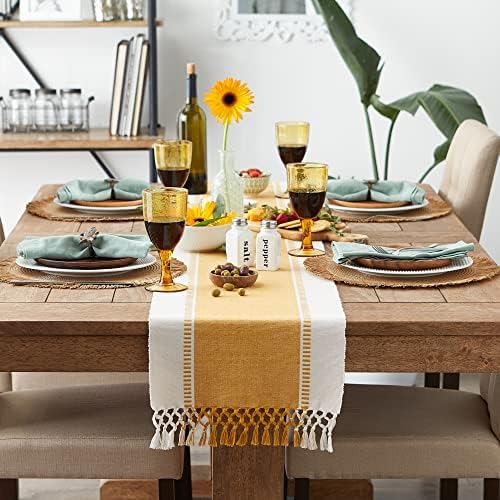 DII Dobby Stripe Table Runner, 13x72, Honey Gold & Cream Background - Image 4