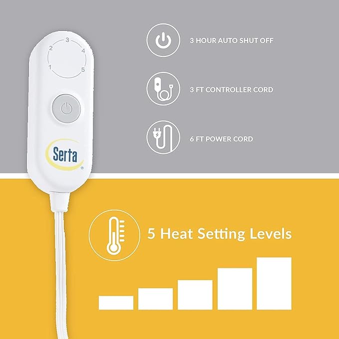 Serta Heated Electric Throw - Reversible Fleece Heating Blanket,Stone Brown | Dual-Layer Heated Throw Blanket With 5 Heat Settings & Auto Shut Off, Machine Washable, ETL Certified