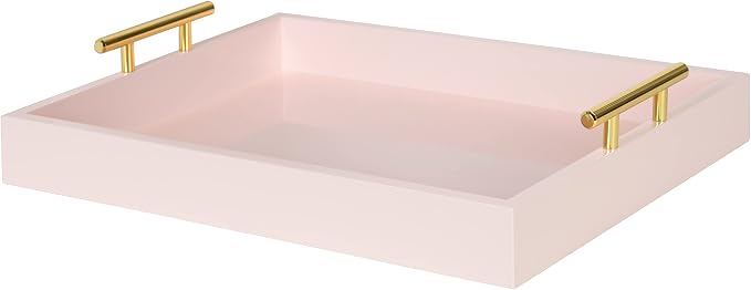 Kate and Laurel Lipton Decorative Tray with Polished Gold Metal Handles, Soft Pink