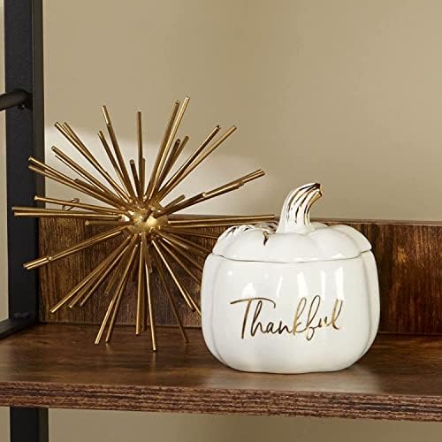 Kate Aspen Thankful White Pumpkin Bowl - Ceramic Decorative Pumpkin Decor Candy Dish With Lid, Fall Candy Dish, Thanksgiving Bowl, Fall Decorations for Home, Kitchen Decor, Thanksgiving Decorations - Image 5