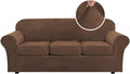 H.VERSAILTEX Modern Velvet Plush 4 Piece High Stretch Sofa Slipcover Sofa Cover Furniture Protector Form Fit Luxury Velvet Sofa Cover for 3 Cushion Couch Width Up to 90 Inch (Sofa, Caramel Cafe)