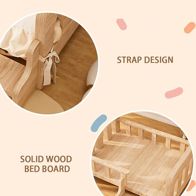 Wood Dog Bed, Floor Standing Pet Furniture with Winter Bedding and Stairs, Comfortable Resting Solution for Pets, Easy Assembly(31.9 X 21.3 X 11.8IN)