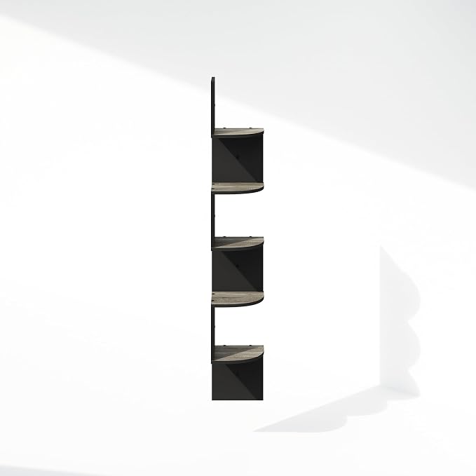 Furinno Rossi 5-Tier Floating Corner Shelf for Wall, Corner Zigzag Shelf Wall Mounted, Radial Wall Mount Shelves, for Home Office, Living Room, Bedroom, Bathroom, French Oak