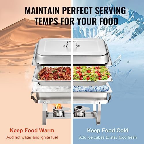 VEVOR Chafing Dish Buffet Set, 8 Qt 2 Pack, Stainless Steel Chafer with 2 Full Size Pans, Rectangle Catering Warmer Server with Glass Lid Water Pan Folding Stand Fuel Holder, for Wedding Party Banquet - Image 6