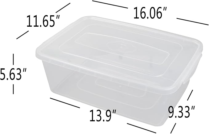 16 Quart Clear Storage Bin, Plastic Tubs with Lids Storage, 2-Pack | Full Transparent Container, Stackable, Durable Box, Food Container, Organizer Bin, Shoe Box, Proofing Container