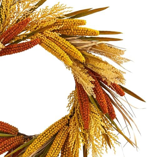 Nearly Natural 25 in Autumn Sorghum Harvest Artificial Fall Wreath - Image 3