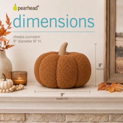 Pearhead Sherpa Pumpkin Pillow Decor, Modern Fall Home, 9", Rust Orange - Image 3
