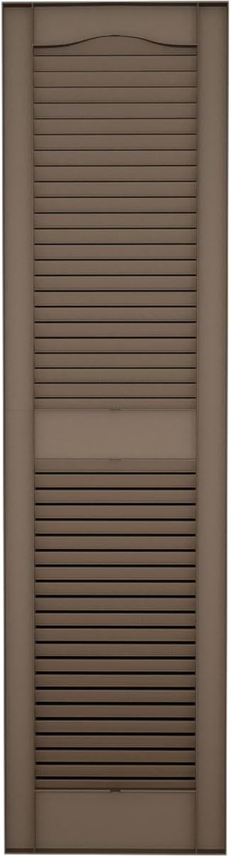 14 1/2"W x 36"H Lifetime Vinyl, Standard Cathedral Top Center Mullion, Open Louver Shutters, w/Installation Shutter-Lok's & Matching Screws (Per Pair), French Roast