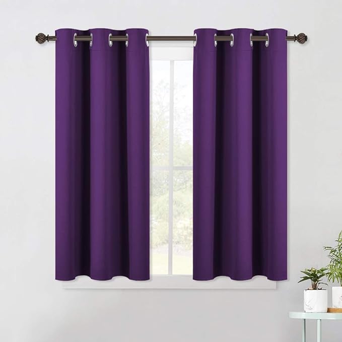 NICETOWN Thermal Insulated Blackout Draperies Curtains, Triple Weave Home Decoration Solid Ring Top Blackout Drape Panels for Bedroom (Set of 2, 42 x 45 Inch, Royal Purple)