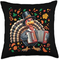Funny Thanksgiving Turkey with Pilgrim Hat Playing Accordion Throw Pillow by Unknown