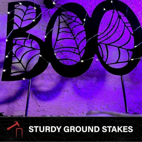 Haunted Hill Farm 2.3-Ft. White LED Boo Sign Halloween Sign