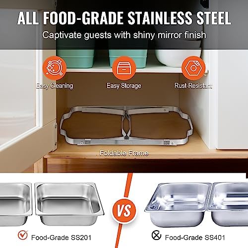 VEVOR Chafing Dish Buffet Set, 8 Qt 2 Pack, Stainless Steel Chafer with 2 Full Size Pans, Rectangle Catering Warmer Server with Glass Lid Water Pan Folding Stand Fuel Holder, for Wedding Party Banquet - Image 3
