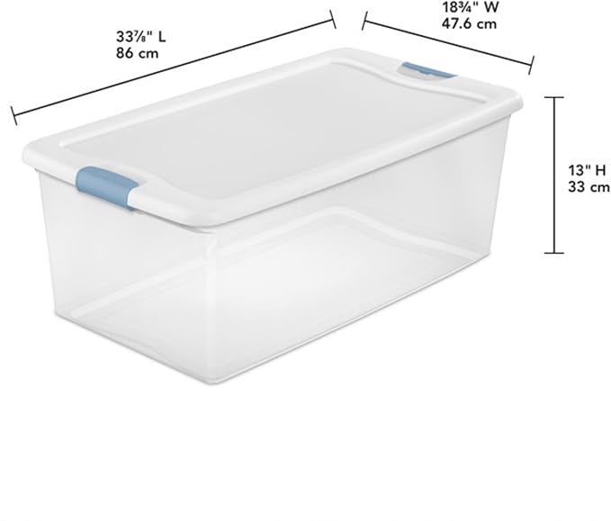 Sterilite Latching Box with Lids for Home and Office, 106 Quart, 24-Pack | Heavy-Duty and Stackable Plastic Containers with Latches for Closet, Cabinet, Bedroom, Bathroom and Dorm Room Organization
