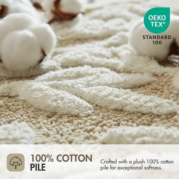 Madison Park Serene Tufted Bath Rug Cotton Absorbent, Round, Natural | Quick Dry, Soft Pile, Machine Washable, Floral Pattern, Plush, OEKO-TEX Certified