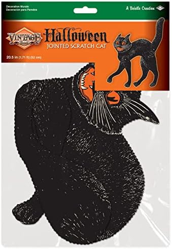 Beistle Scary Cat Cut Out Vintage Halloween Party Decorations, 20.5", Black/Orange/White
