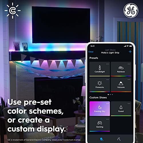 Cync GE Dynamic Effects Smart LED Light Strip with Music Sync, Color Changing WiFi Lights, Indoor Light Strip, Compatible with Alexa and Google Home, 16ft and Power Supply