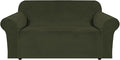 H.VERSAILTEX Stretch Velvet Loveseat Covers for 2 Cushion Couch Covers for Living Room Sofa Covers Slipcovers with Non Slip Straps Bottom, Ultra Thick Comfy Velour (Width 58"-72", Olive)
