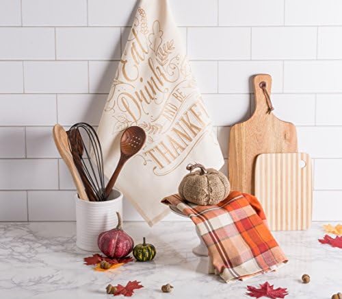 DII Fall Basics Kitchen Dishtowel Collection Printed & Plaid Fall Dish Towel Set, 18x28, Be Thankful Plaid, 2 Count - Image 5