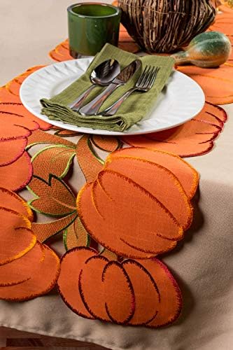 DII Fall Table Decorations Indoor Décor, Thanksgiving, Table Runner, 14x60, Embroidered Cut Work Pumpkins - Image 2