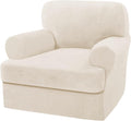 H.VERSAILTEX Sofa Cover 2 Piece T Cushion Armchair Slipcovers Thick Velvet Couch Cover Furniture Protector Stretch T Cushion Sofa Covers for 1 Cushion Couch with 1 Individual T Cushion Covers, Ivory