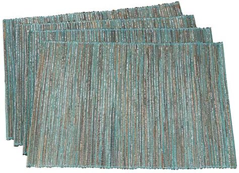 SARO LIFESTYLE Shimmering Woven Nubby Placemats (Set of 4) - Textured Water Hyacinth Placemats with Sparkling Metallic Threads for Dining Tables, Everyday Entertaining and Home Décor, 14"x20", Turquoise by SaroLifestyle